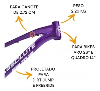 Quadro Bike Aro 26 Brutus Pro Roxo Freeride Grau Manobra