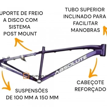 Quadro Bike Aro 26 Brutus Pro Roxo Freeride Grau Manobra
